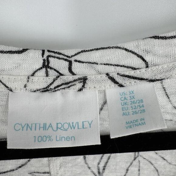 Cynthia Rowley top 3x white black leaf print linen oversized minimalist blouse - Picture 4 of 4